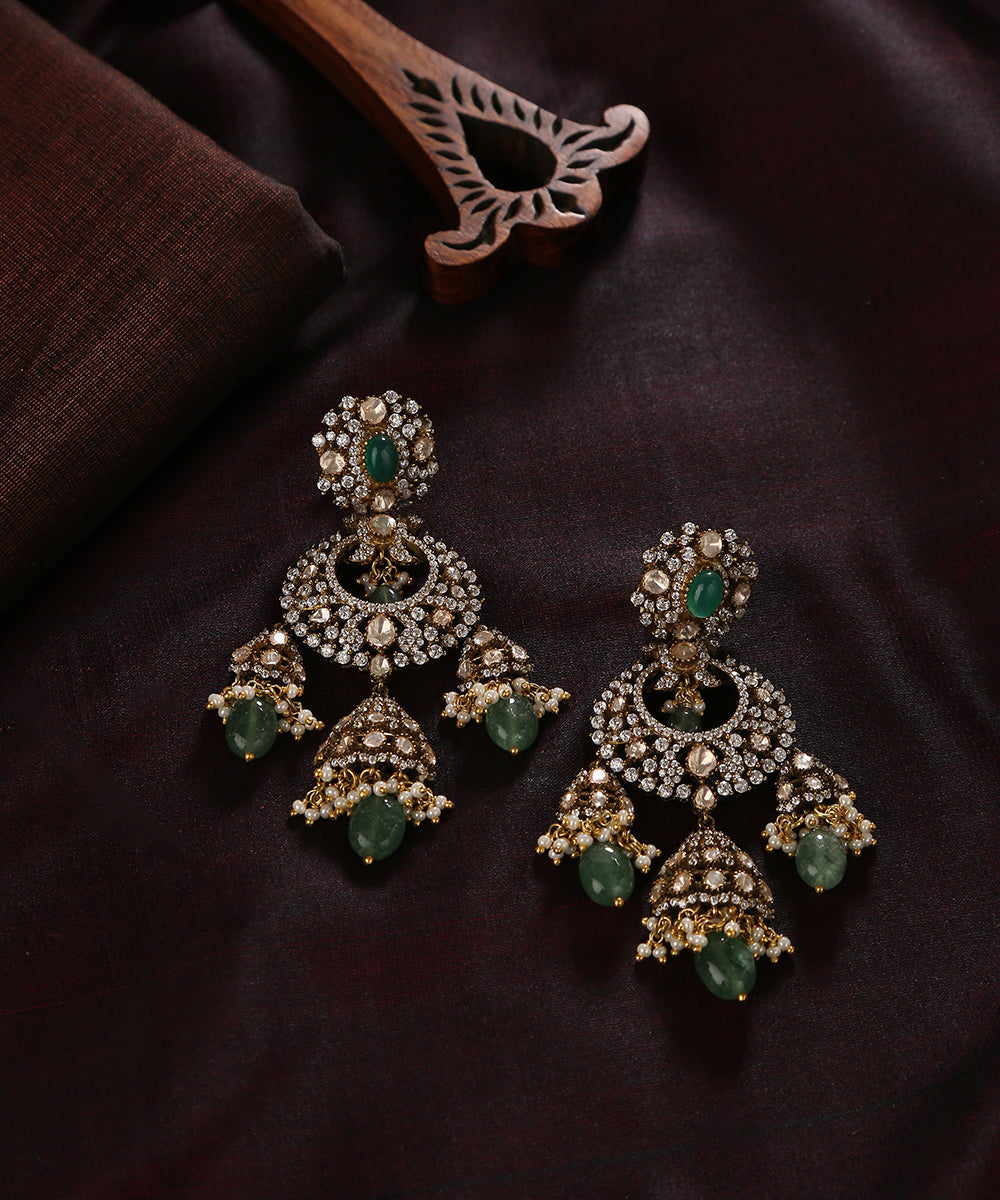 Ameera_Handcrafted_Pure_Silver_Earrings_With_Moissanite_Polki,_Pearls_And_Melons_WeaverStory_01