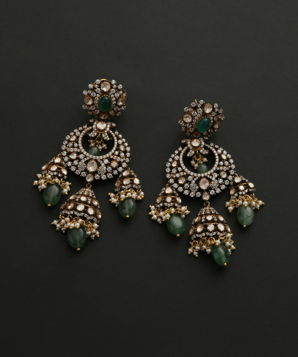 Ameera_Handcrafted_Pure_Silver_Earrings_With_Moissanite_Polki,_Pearls_And_Melons_WeaverStory_02