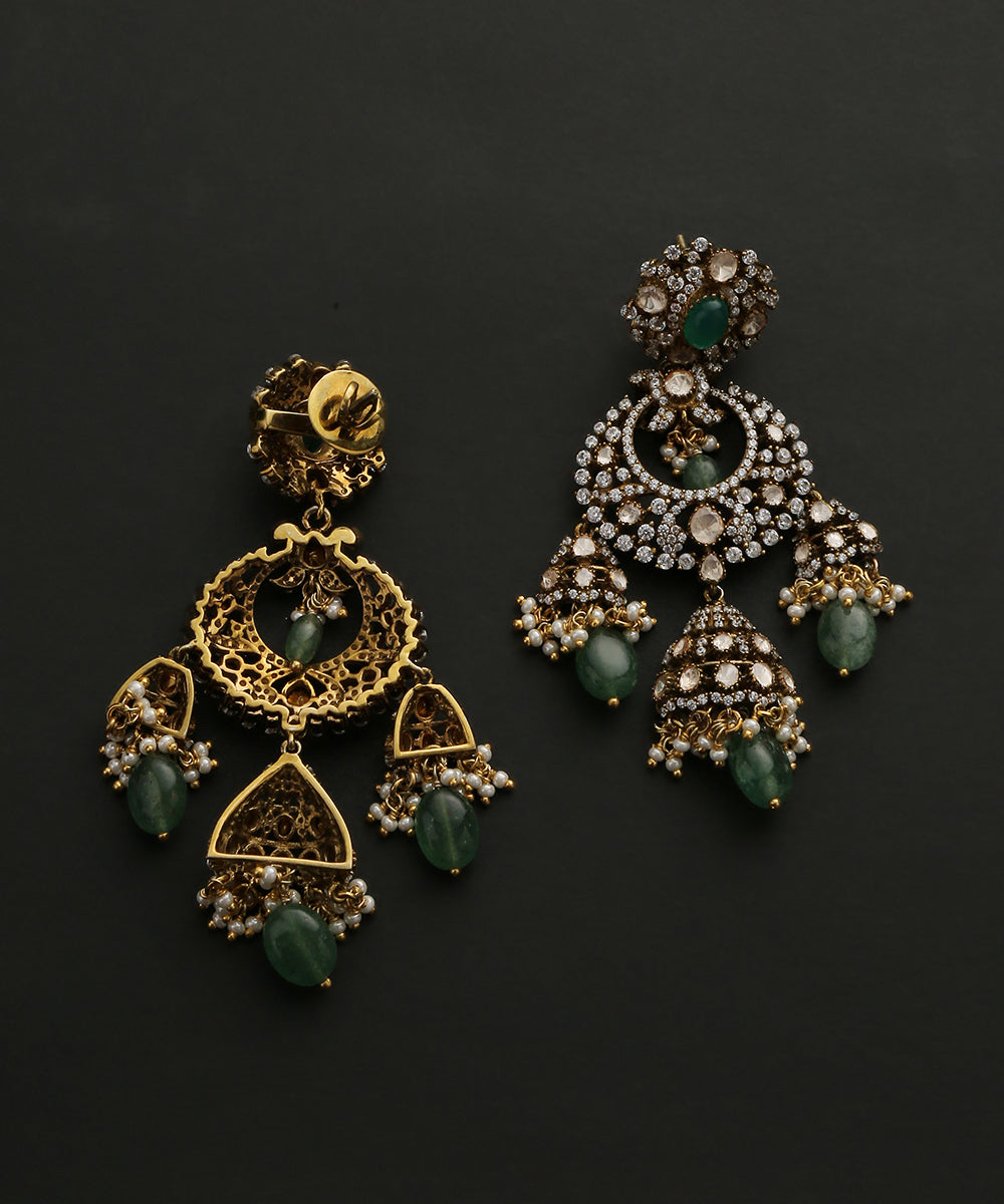Ameera_Handcrafted_Pure_Silver_Earrings_With_Moissanite_Polki,_Pearls_And_Melons_WeaverStory_03