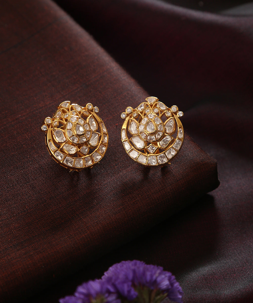 Zohra_Stud_Earrings_With_Moissanite_Polki_Handcrafted_in_Pure_Silver_WeaverStory_01