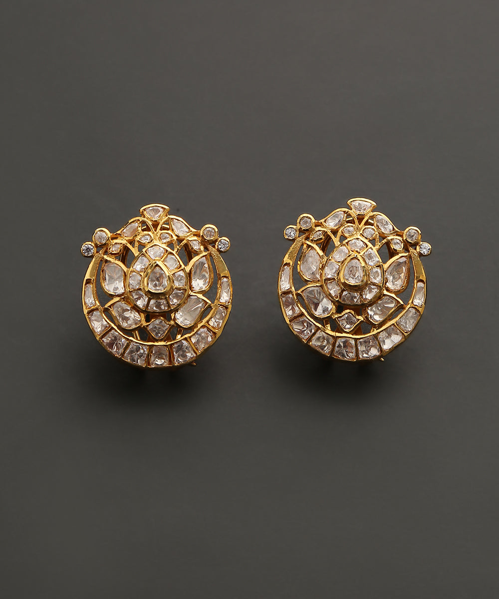 Zohra_Stud_Earrings_With_Moissanite_Polki_Handcrafted_in_Pure_Silver_WeaverStory_02