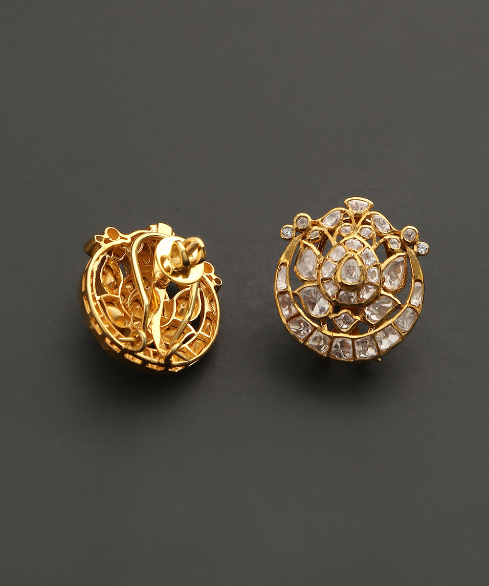 Zohra_Stud_Earrings_With_Moissanite_Polki_Handcrafted_in_Pure_Silver_WeaverStory_03