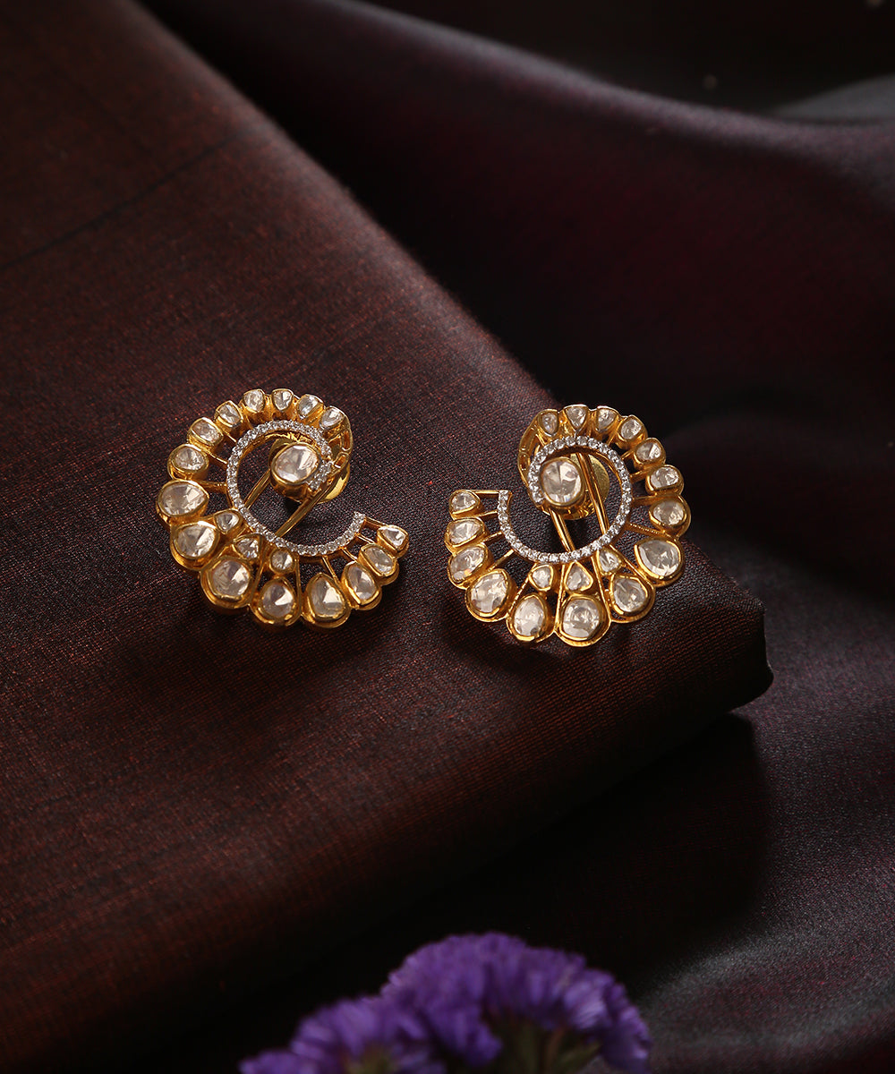 Urva_Stud_Earrings_With_Moissanite_Polki_Handcrafted_in_Pure_Silver_WeaverStory_01