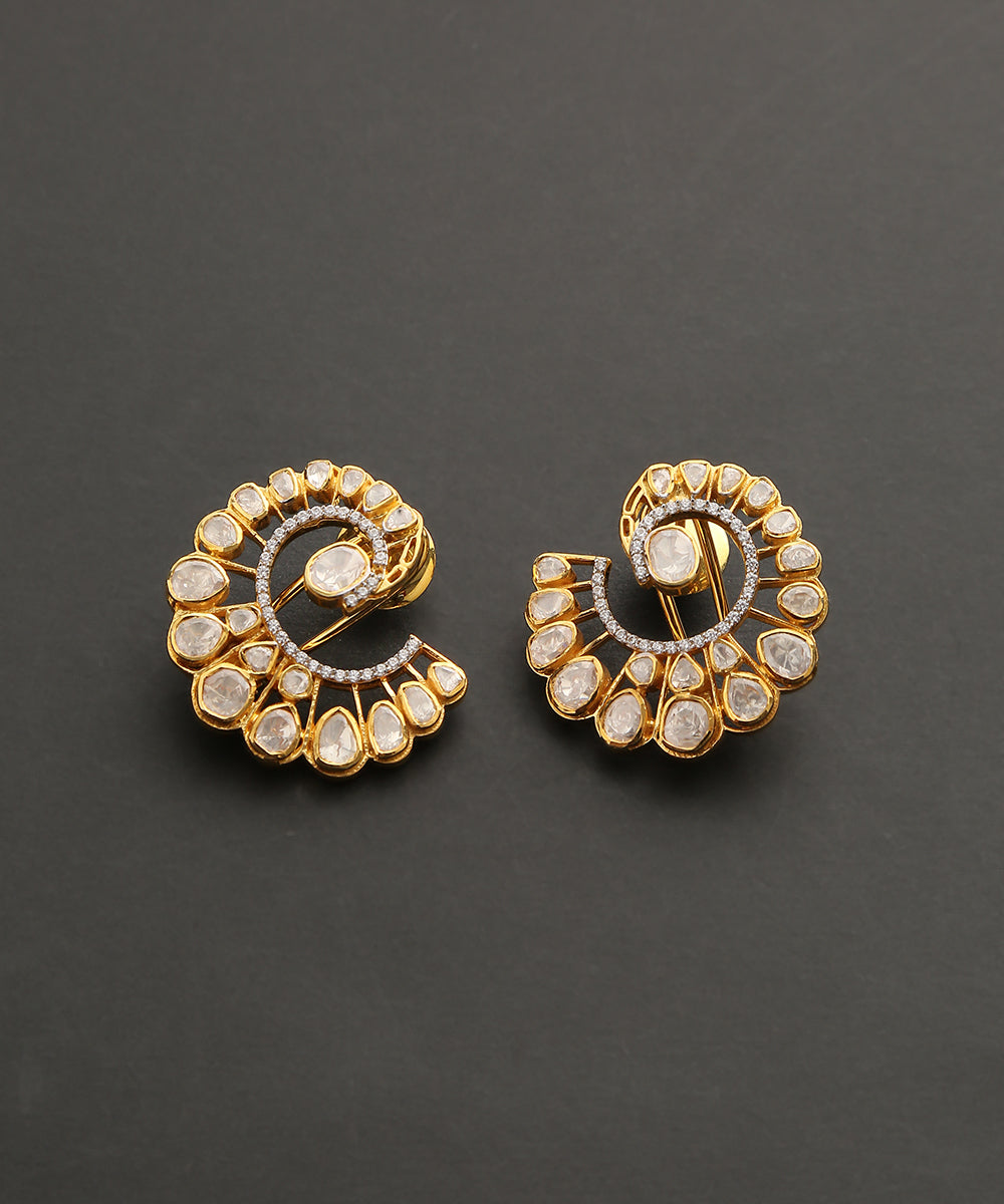 Urva_Stud_Earrings_With_Moissanite_Polki_Handcrafted_in_Pure_Silver_WeaverStory_02