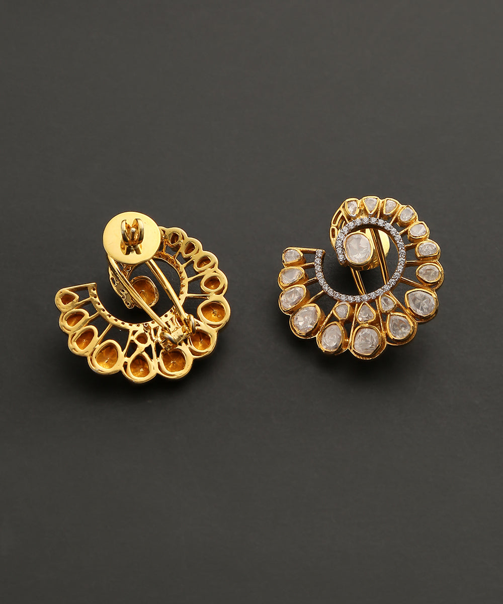 Urva_Stud_Earrings_With_Moissanite_Polki_Handcrafted_in_Pure_Silver_WeaverStory_03