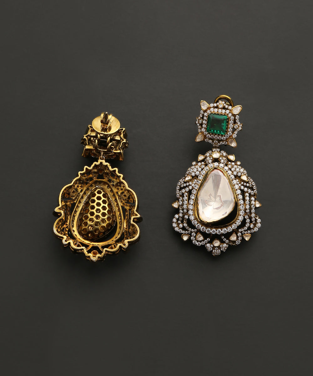 Tahira_Handcrafted_Pure_Silver_Earrings_With_Moissanite_Polki,_Emeralds_And_Stones_WeaverStory_03