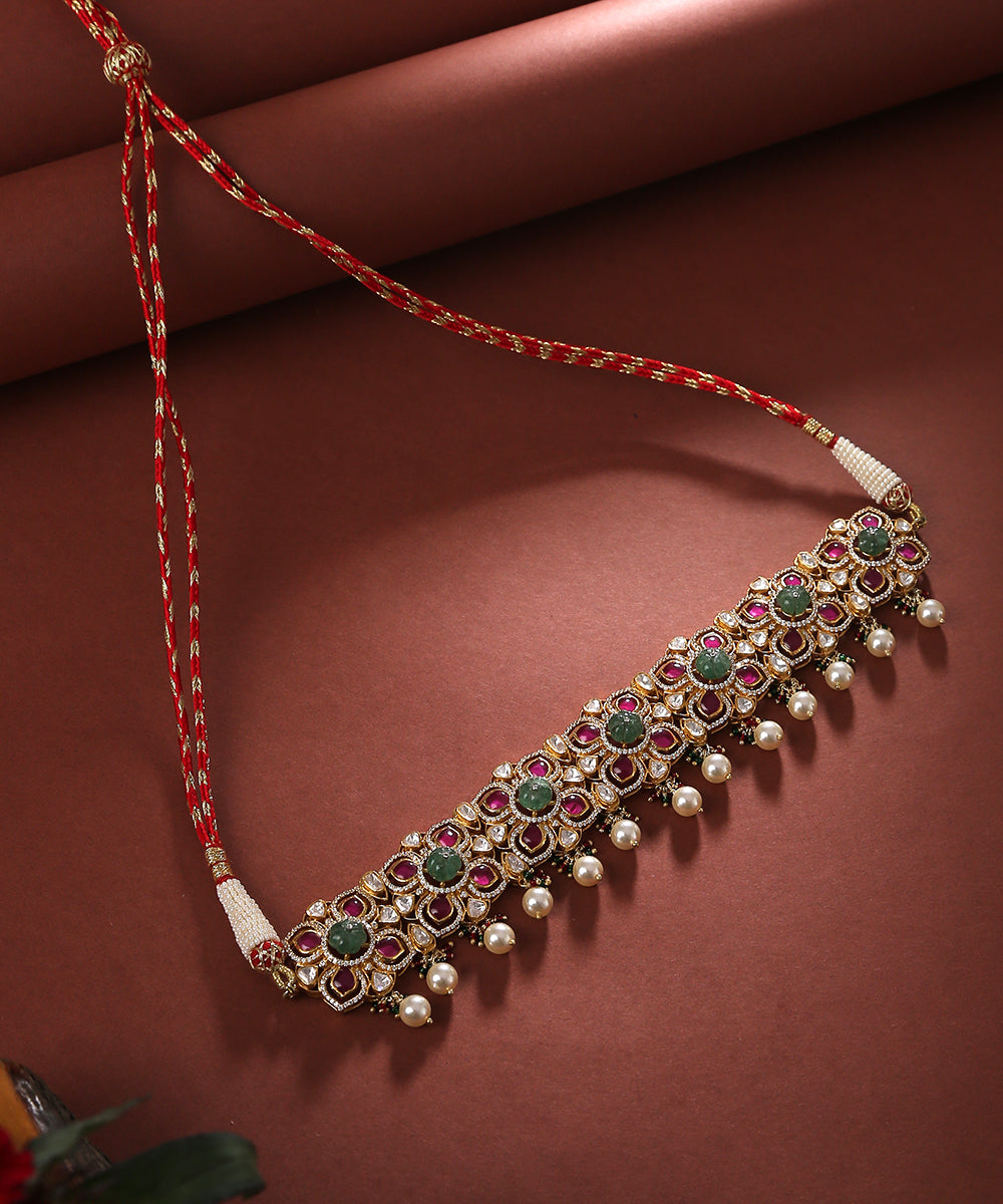 Damini_Handcrafted_Moissanite_Polki_Necklace_with_Pure_Silver_WeaverStory_01