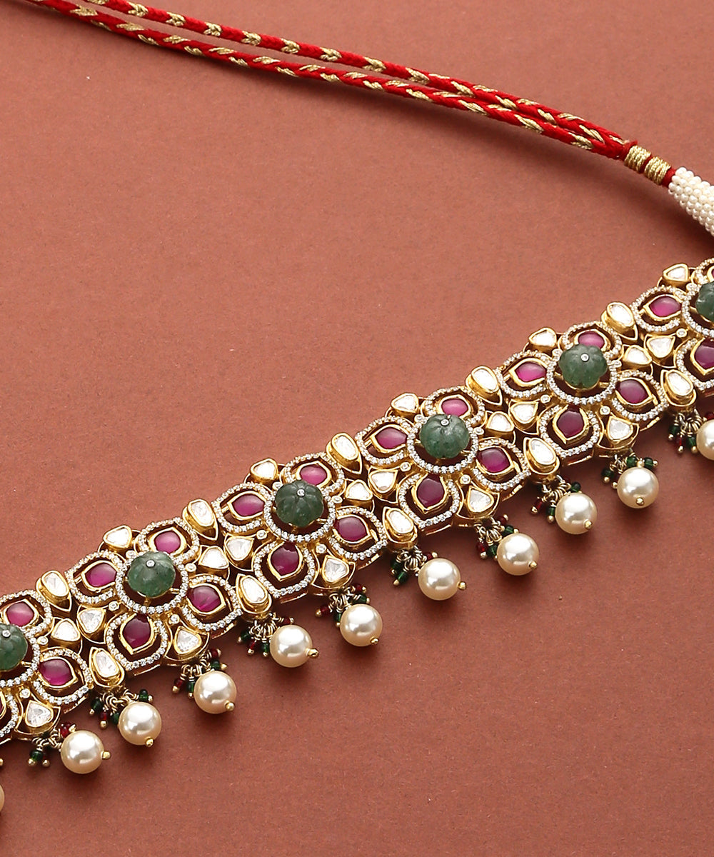 Damini_Handcrafted_Moissanite_Polki_Necklace_with_Pure_Silver_WeaverStory_03