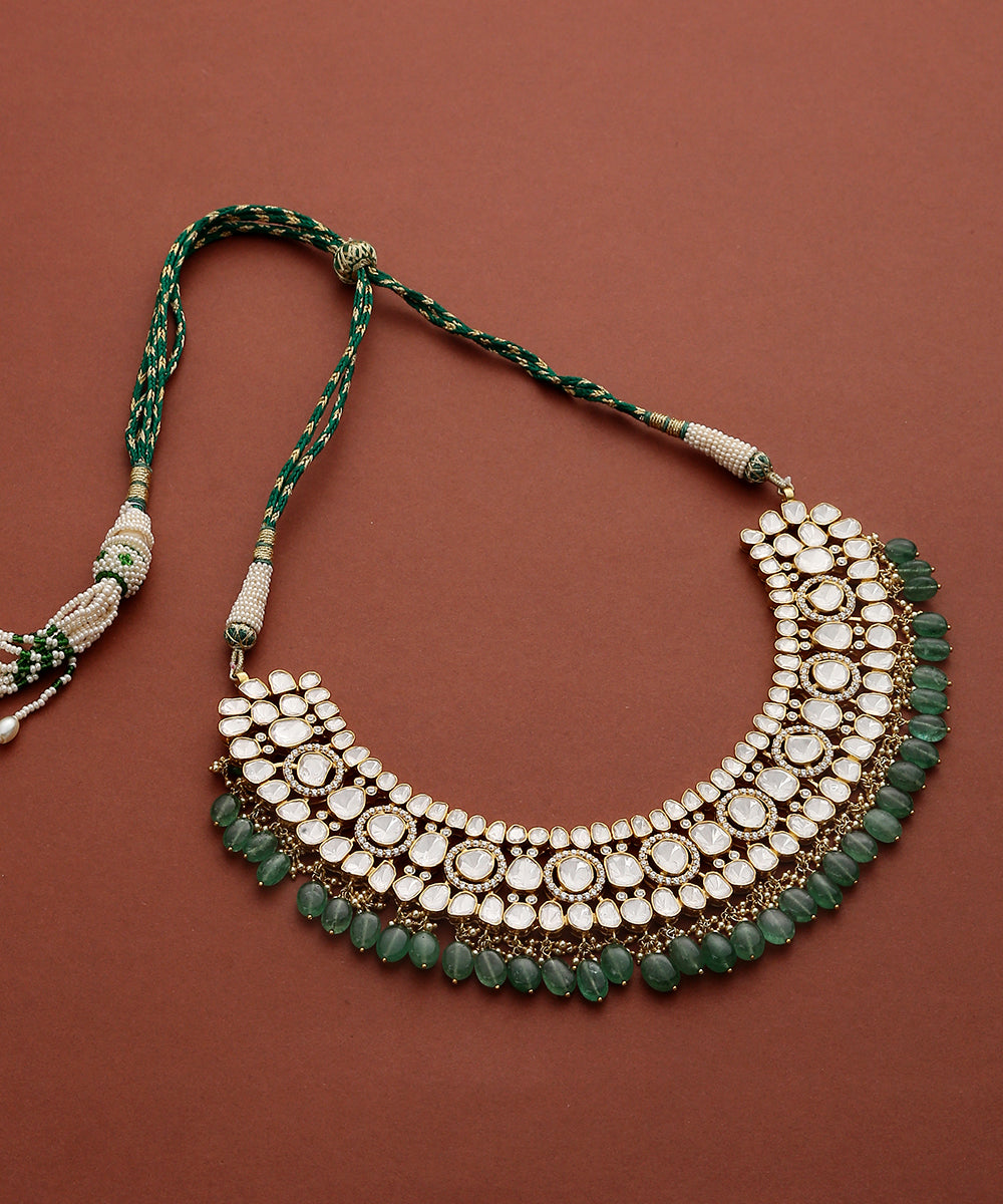 Abha_Pure_Silver_Handcrafted_Necklace_with_Moissanite_Polki_WeaverStory_02