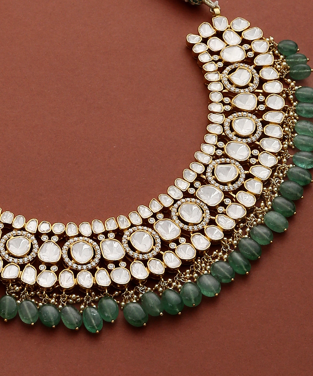 Abha_Pure_Silver_Handcrafted_Necklace_with_Moissanite_Polki_WeaverStory_03