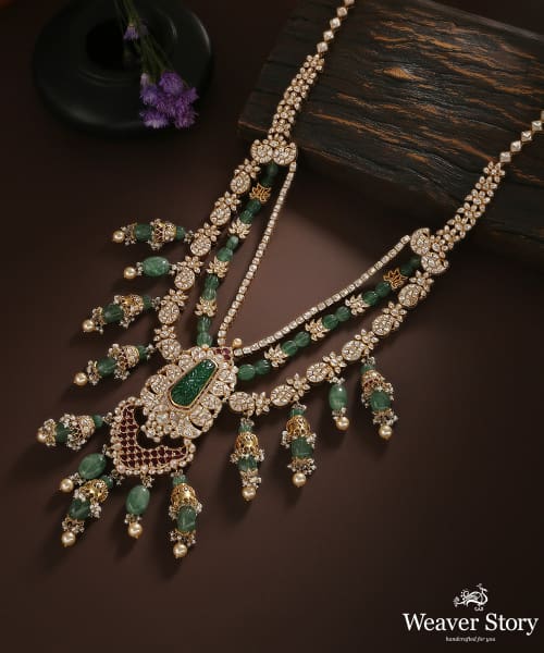 Iktara_Necklace_With_Moissanite_Polki_Handcrafted_in_Pure_Silver_WeaverStory_01