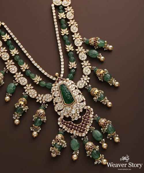 Iktara_Necklace_With_Moissanite_Polki_Handcrafted_in_Pure_Silver_WeaverStory_03