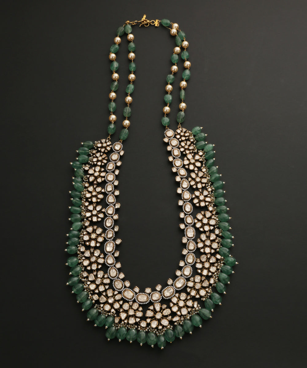 Zehra_Handcrafted_Pure_Silver_Necklace_With_Moissanite_Polki_And_Melons_WeaverStory_02