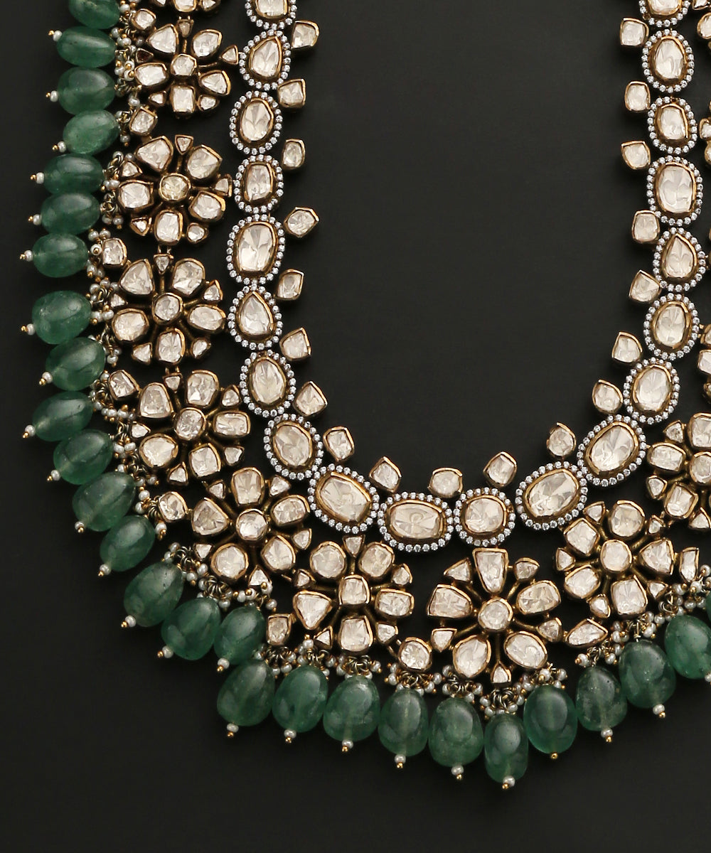 Zehra_Handcrafted_Pure_Silver_Necklace_With_Moissanite_Polki_And_Melons_WeaverStory_03