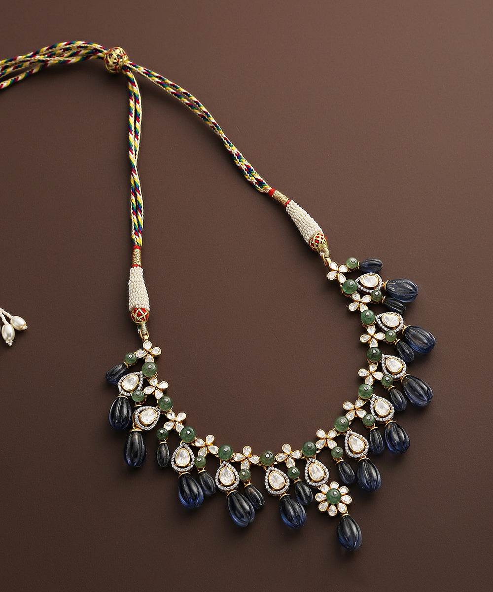 Farwah_Moissanite_Polki_And_Emeralds_Pure_Silver_Necklace_WeaverStory_02