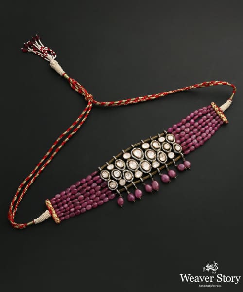 Umaima_Handcrafted_Pure_Silver_Necklace_With_Moissanite_Polki_And_Melons_WeaverStory_02