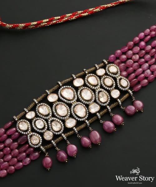 Umaima_Handcrafted_Pure_Silver_Necklace_With_Moissanite_Polki_And_Melons_WeaverStory_03