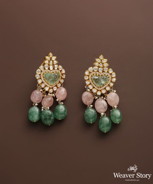 Shaffan_Moissanite_Polki_Pure_Silver_Earrings_With_Emerald_Hangings_WeaverStory_02