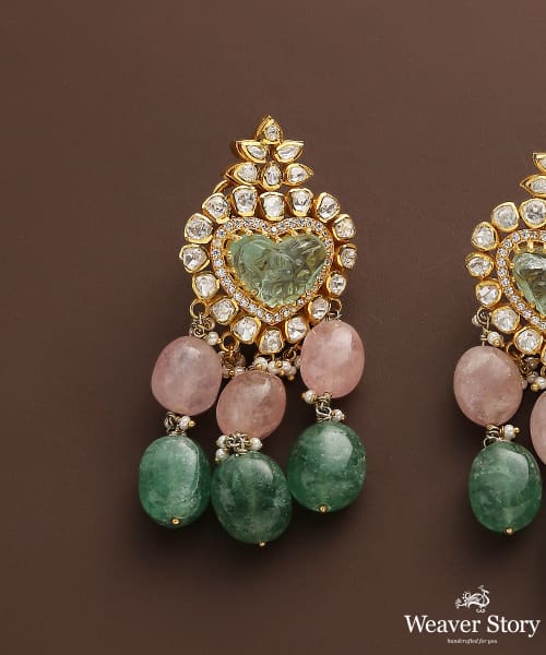 Shaffan_Moissanite_Polki_Pure_Silver_Earrings_With_Emerald_Hangings_WeaverStory_03