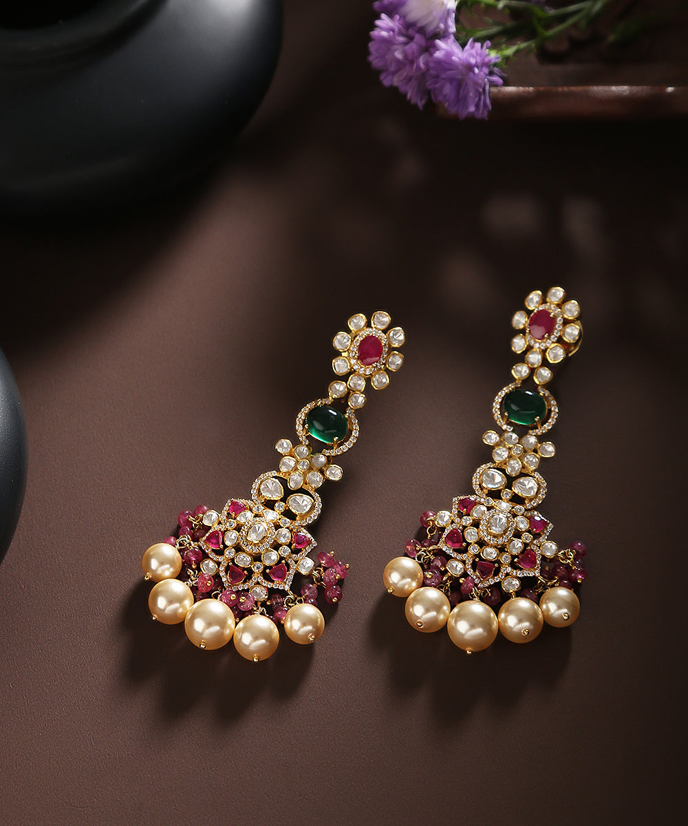 Fazeen_Moissanite_Polki_Pure_Silver_Earrings_With_Pearl_Hangings_WeaverStory_01