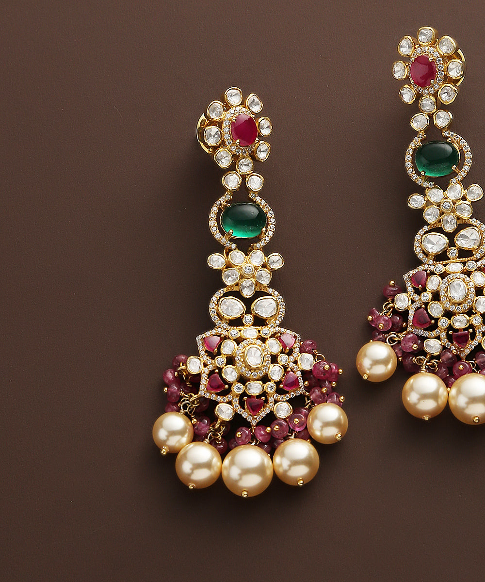 Fazeen_Moissanite_Polki_Pure_Silver_Earrings_With_Pearl_Hangings_WeaverStory_03
