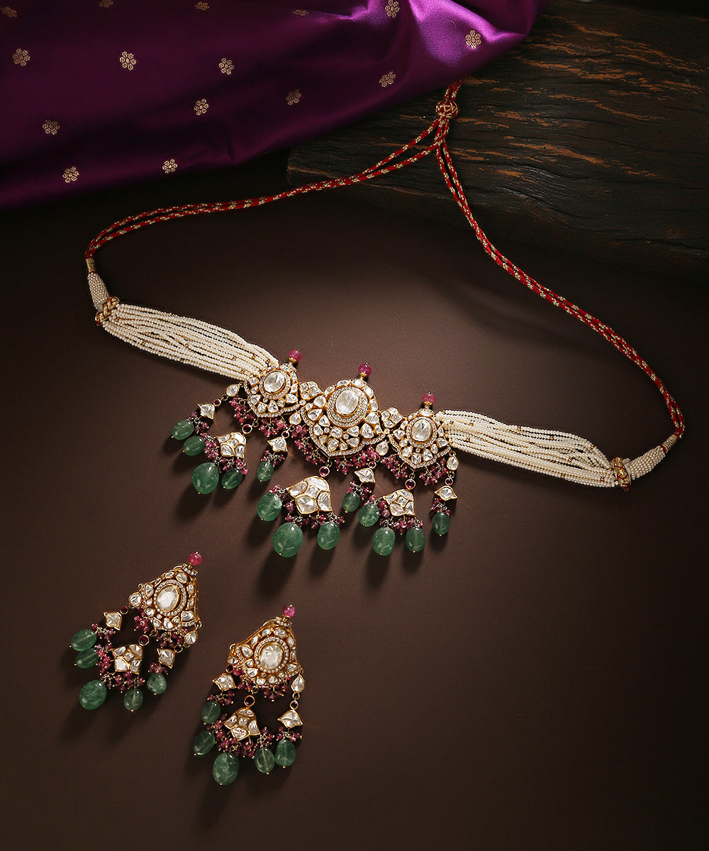 Nazim_Pure_Silver_Choker_With_Moissanite_Polki_And_Pearls_WeaverStory_01