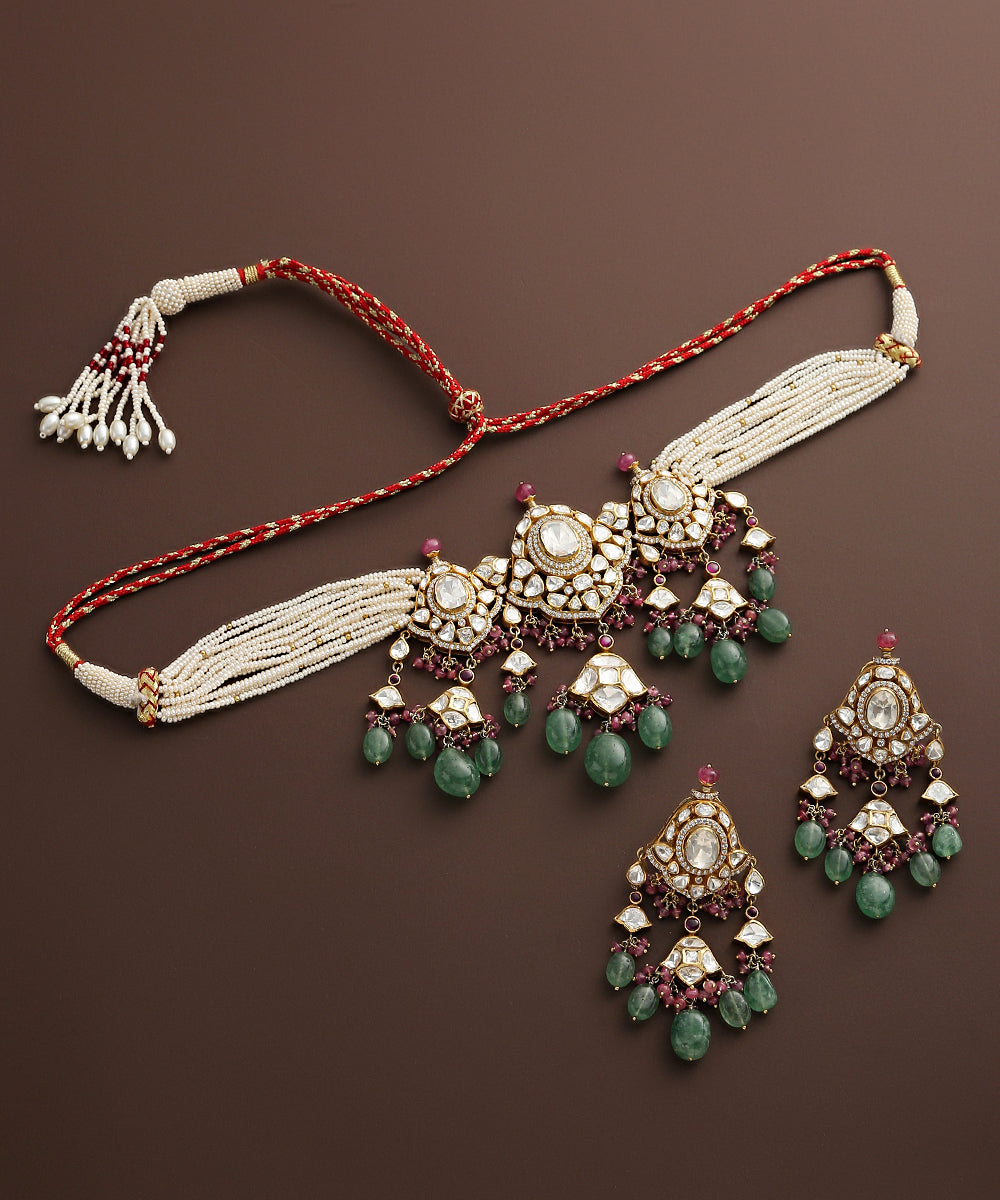 Nazim_Pure_Silver_Choker_With_Moissanite_Polki_And_Pearls_WeaverStory_02