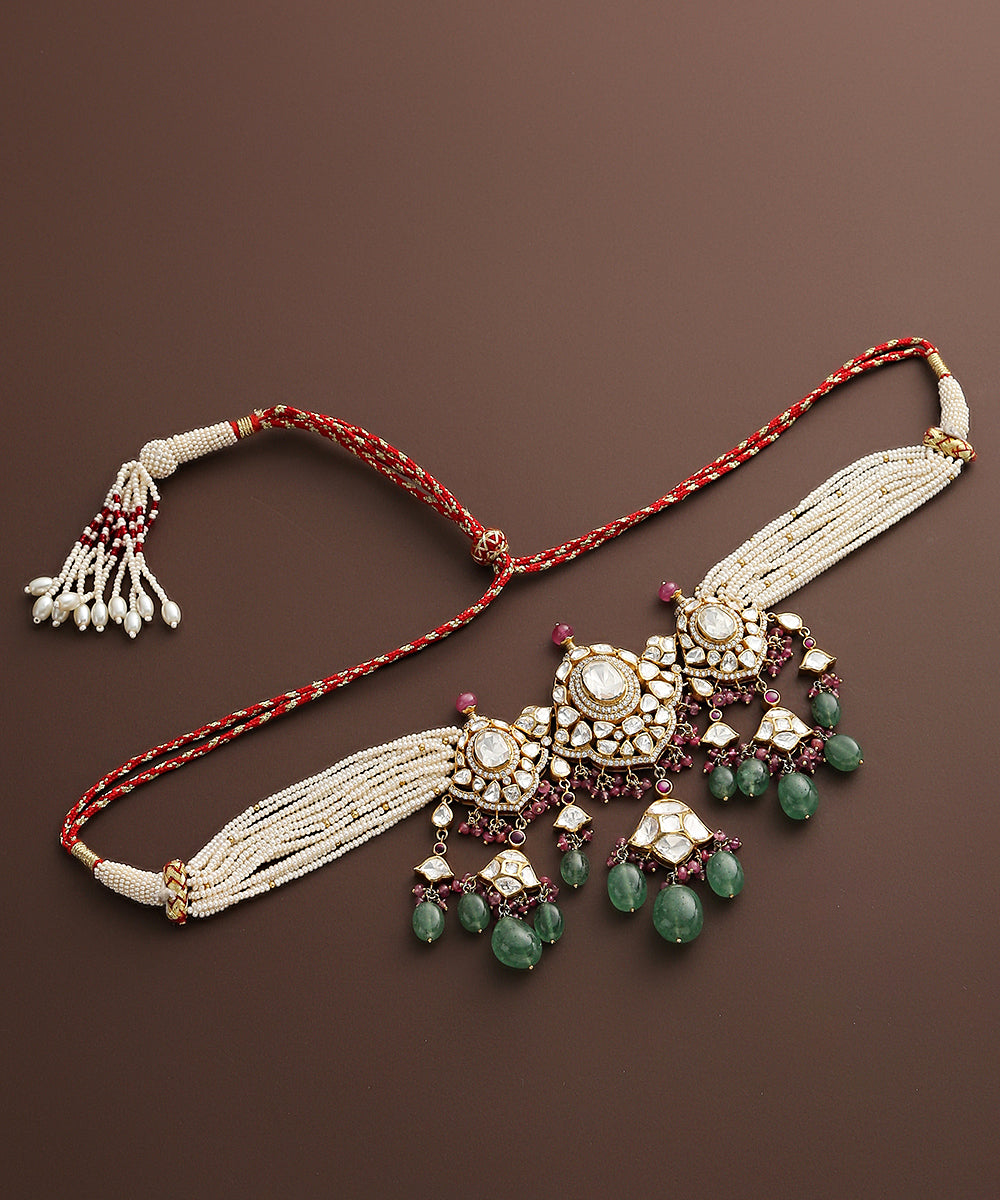 Nazim_Pure_Silver_Choker_With_Moissanite_Polki_And_Pearls_WeaverStory_03
