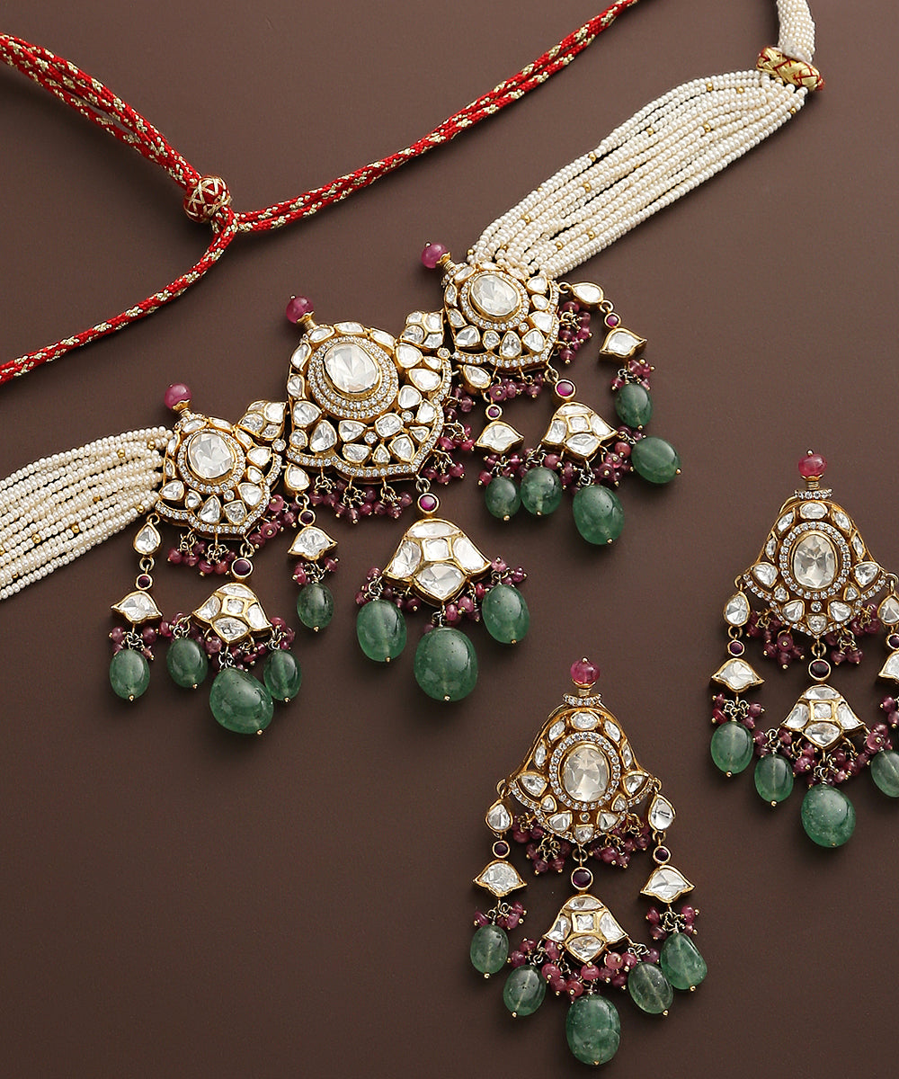 Nazim_Pure_Silver_Choker_With_Moissanite_Polki_And_Pearls_WeaverStory_05