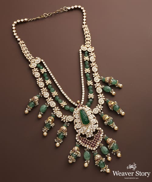 Aasia_Emeralds_And_Moissanite_Polki_Necklace_Set_Handcrafted_In_Pure_Silver_WeaverStory_03