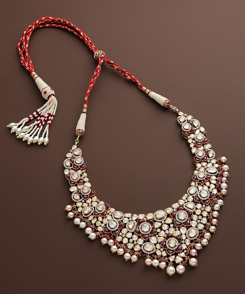 Charvi_Handcrafted_Moissanite_Polki_Necklace_Set_In_Pure_Silver_With_Pearls_WeaverStory_03