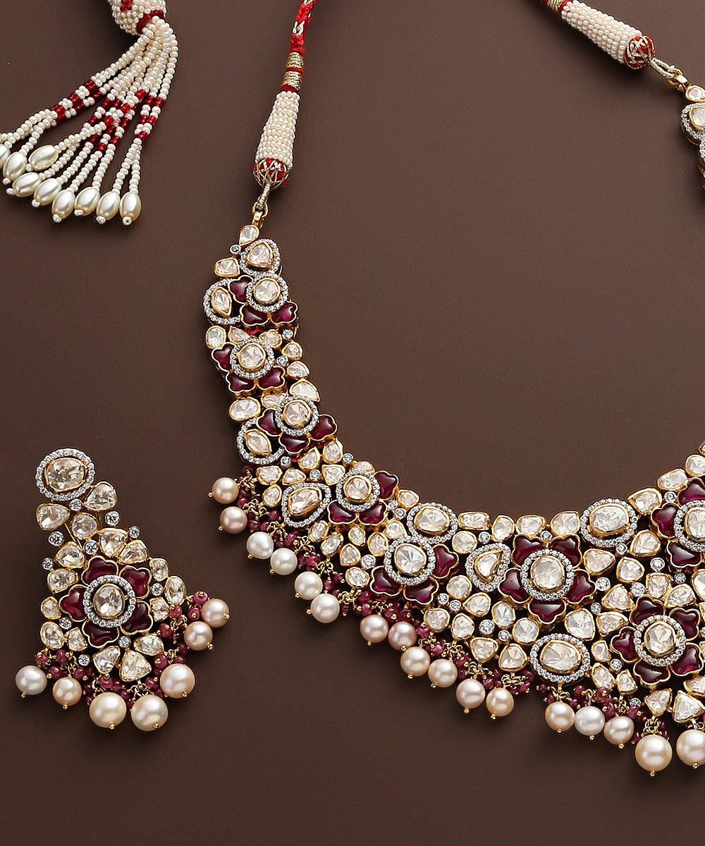 Charvi_Handcrafted_Moissanite_Polki_Necklace_Set_In_Pure_Silver_With_Pearls_WeaverStory_05