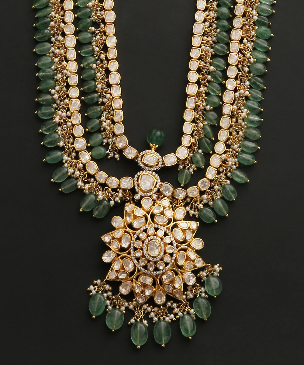 Kausar_Handcrafted_Pure_Silver_Necklace_Set_With_Moissanite_Polki_And_Melons_WeaverStory_03