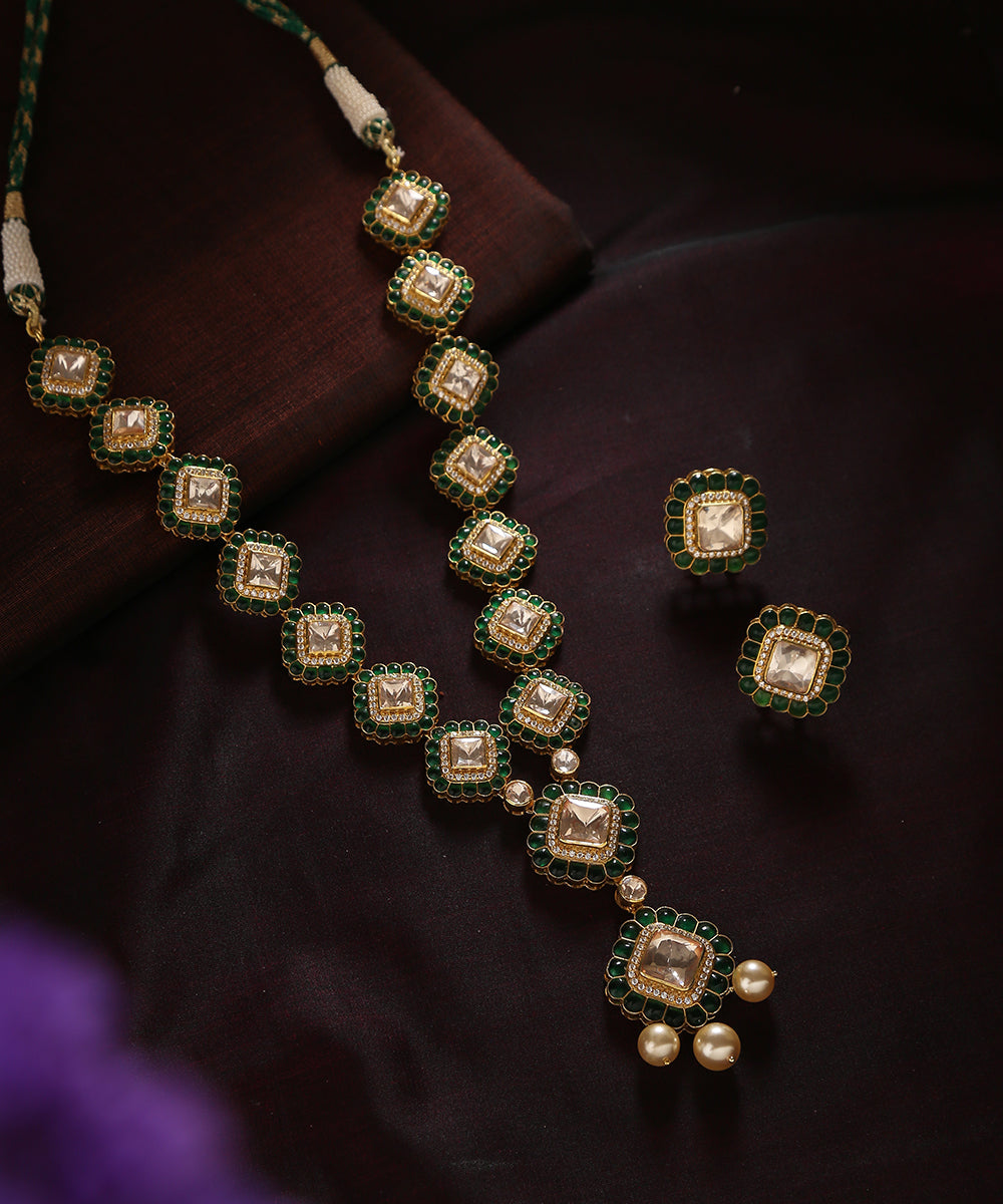 Bareera_Necklace_Set_With_Moissanite_Polki,_Green_Stones_And_Pearls_Handcrafted_in_Pure_Silver_WeaverStory_01