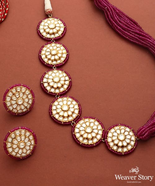 Tulsi_Polki_Necklace_Set_with_Pure_Silver_WeaverStory_05