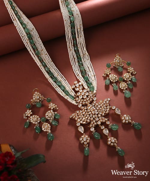 Falguni_Pure_Silver_Necklace_Set_with_Moissanite_Polki_WeaverStory_01
