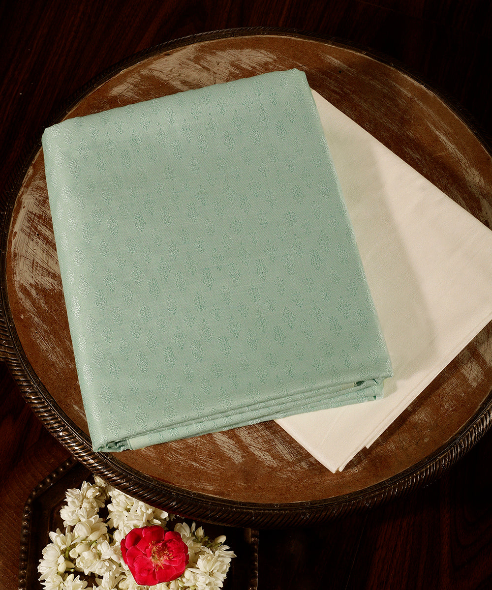 Handloom_Ice_Blue_Menswear_Satin_Silk_Tanchoi_Kurta_And_Cotton_Silk_Pants_Fabric_WeaverStory_01