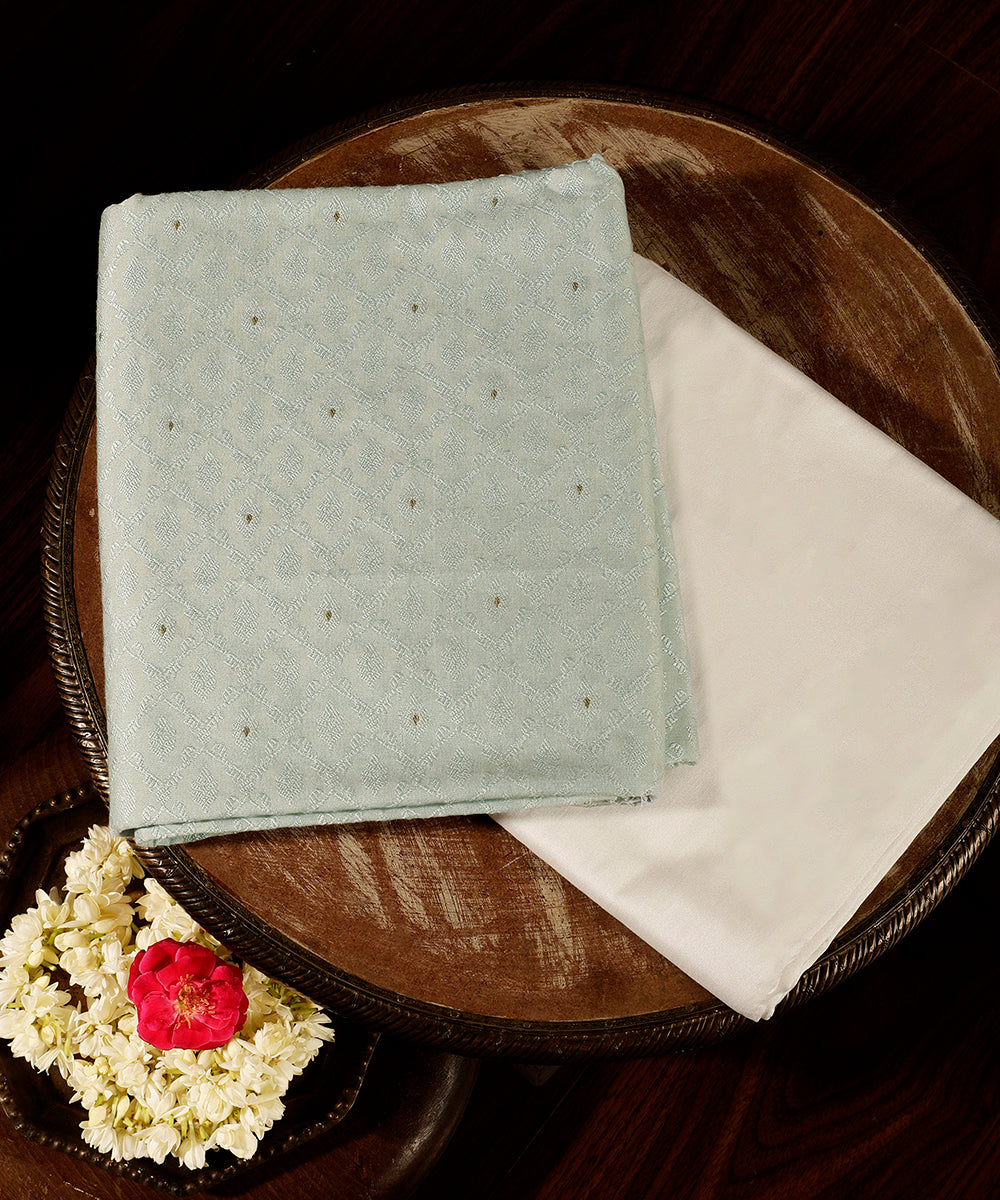 Light_Blue_Handloom_Menswear_Satin_Silk_Kurta_With_Gold_Flowers_And_Cotton_Silk_Pants_Fabric_WeaverStory_01