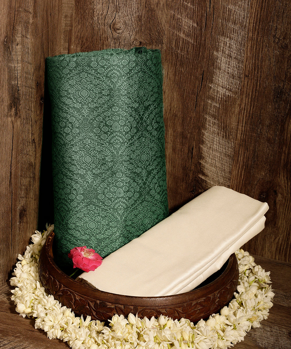 Deep_Green_Handloom_Menswear_Satin_Silk_Kurta_With_Jaal_And_Cotton_Silk_Pants_Fabric_WeaverStory_01