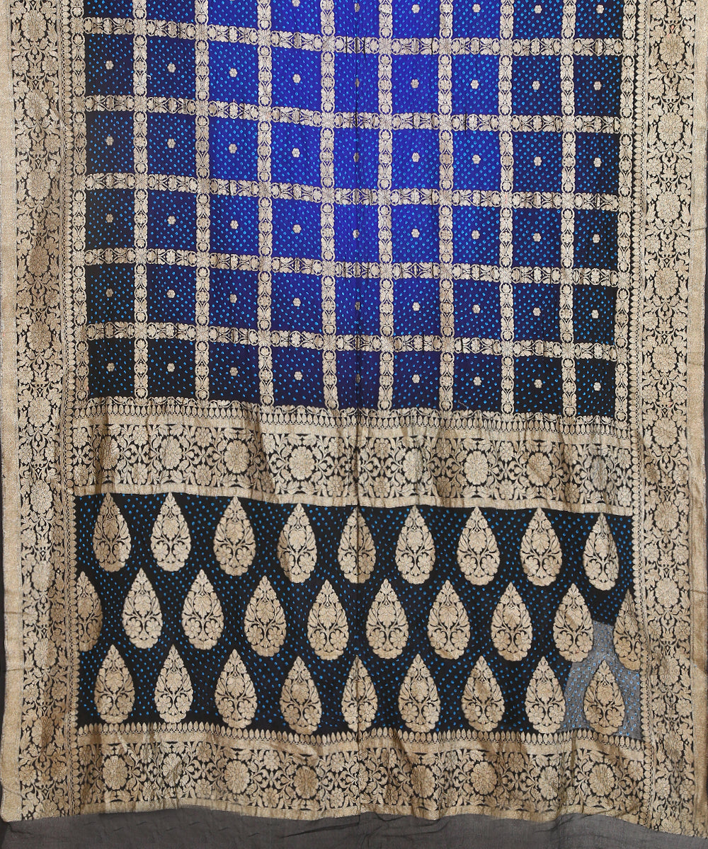 Handloom_Blue_Pure_Georgette_Banarasi_Bandhani_Saree_With_Zari_Checks_WeaverStory_03