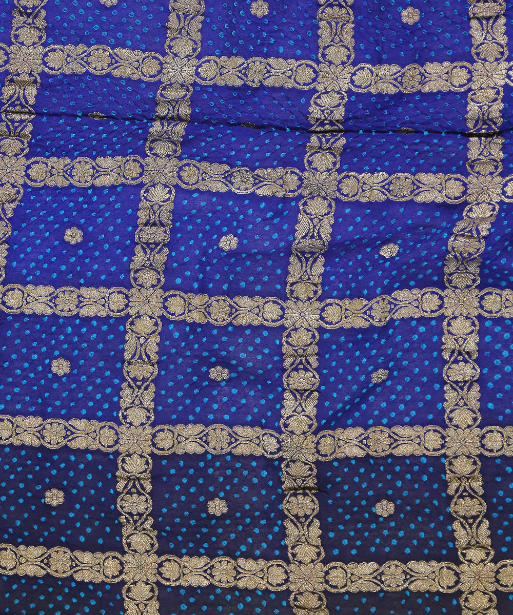 Handloom_Blue_Pure_Georgette_Banarasi_Bandhani_Saree_With_Zari_Checks_WeaverStory_04
