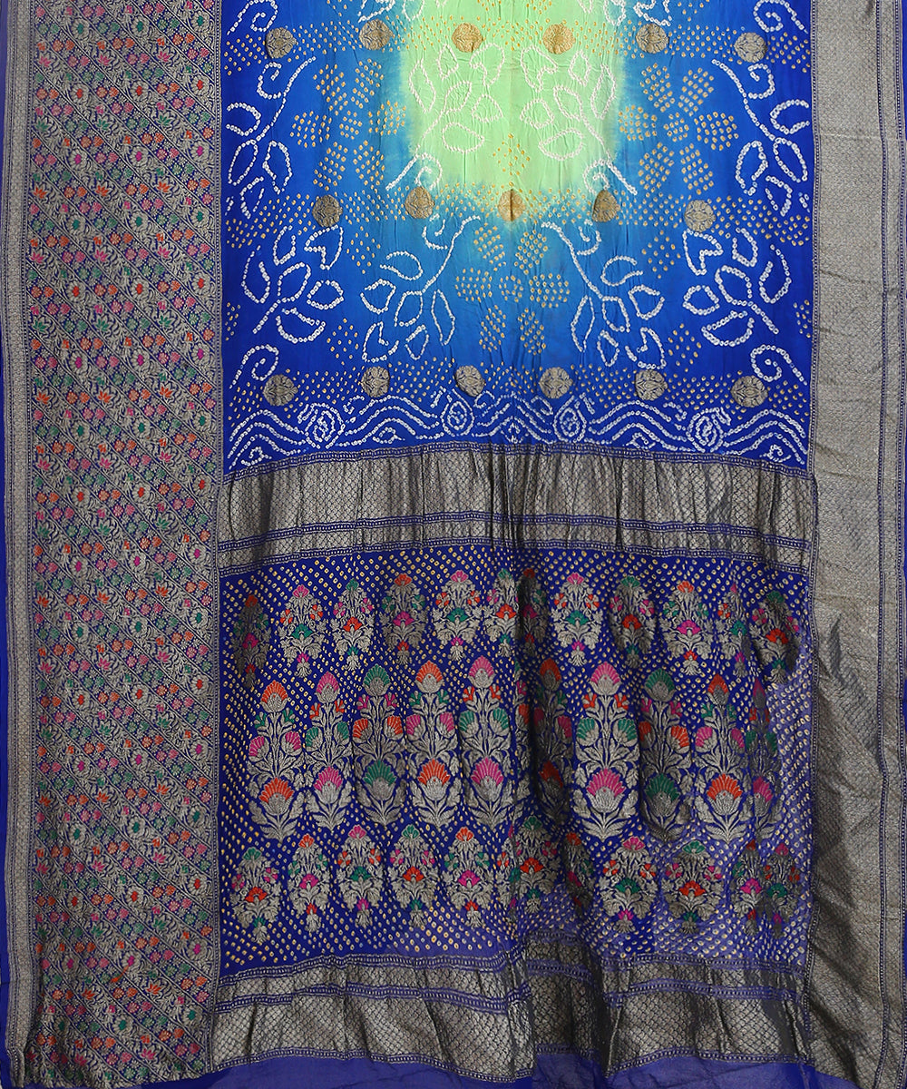Handloom_Blue_And_Green_Pure_Georgette_Bandhani_Saree_With_Meenakari_WeaverStory_03