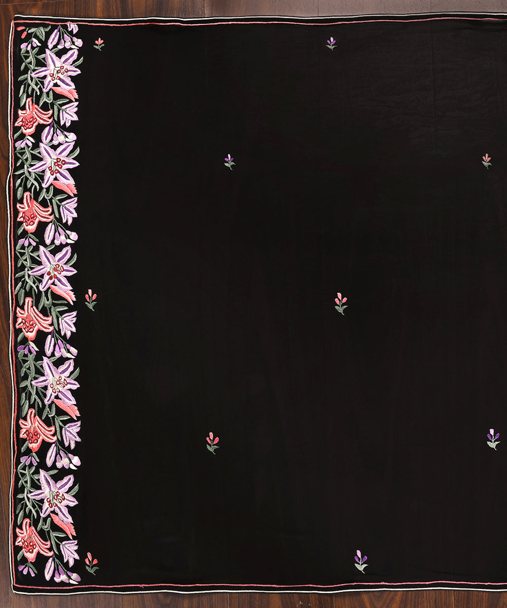 Black_Handloom_Georgette_Parsi_Gara_Dupatta_With_Embroidered_Floral_Lily_Border_WeaverStory_02
