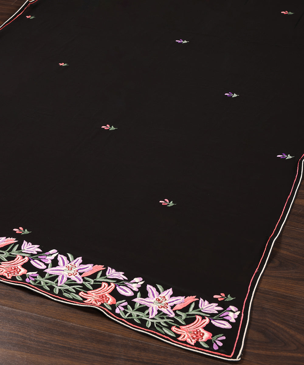 Black_Handloom_Georgette_Parsi_Gara_Dupatta_With_Embroidered_Floral_Lily_Border_WeaverStory_03