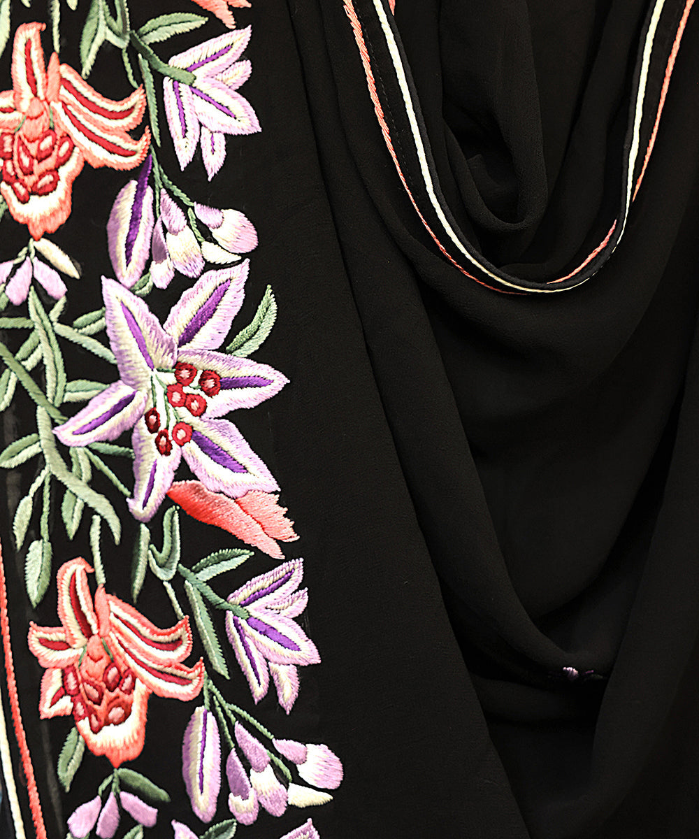 Black_Handloom_Georgette_Parsi_Gara_Dupatta_With_Embroidered_Floral_Lily_Border_WeaverStory_05
