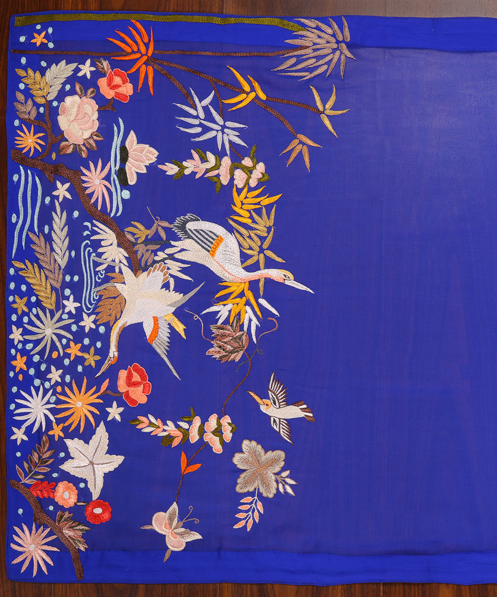Blue_Handloom_Georgette_Parsi_Gara_Stole_With_All_Over_Embroidered_Crane_Bird_Motifs_WeaverStory_02