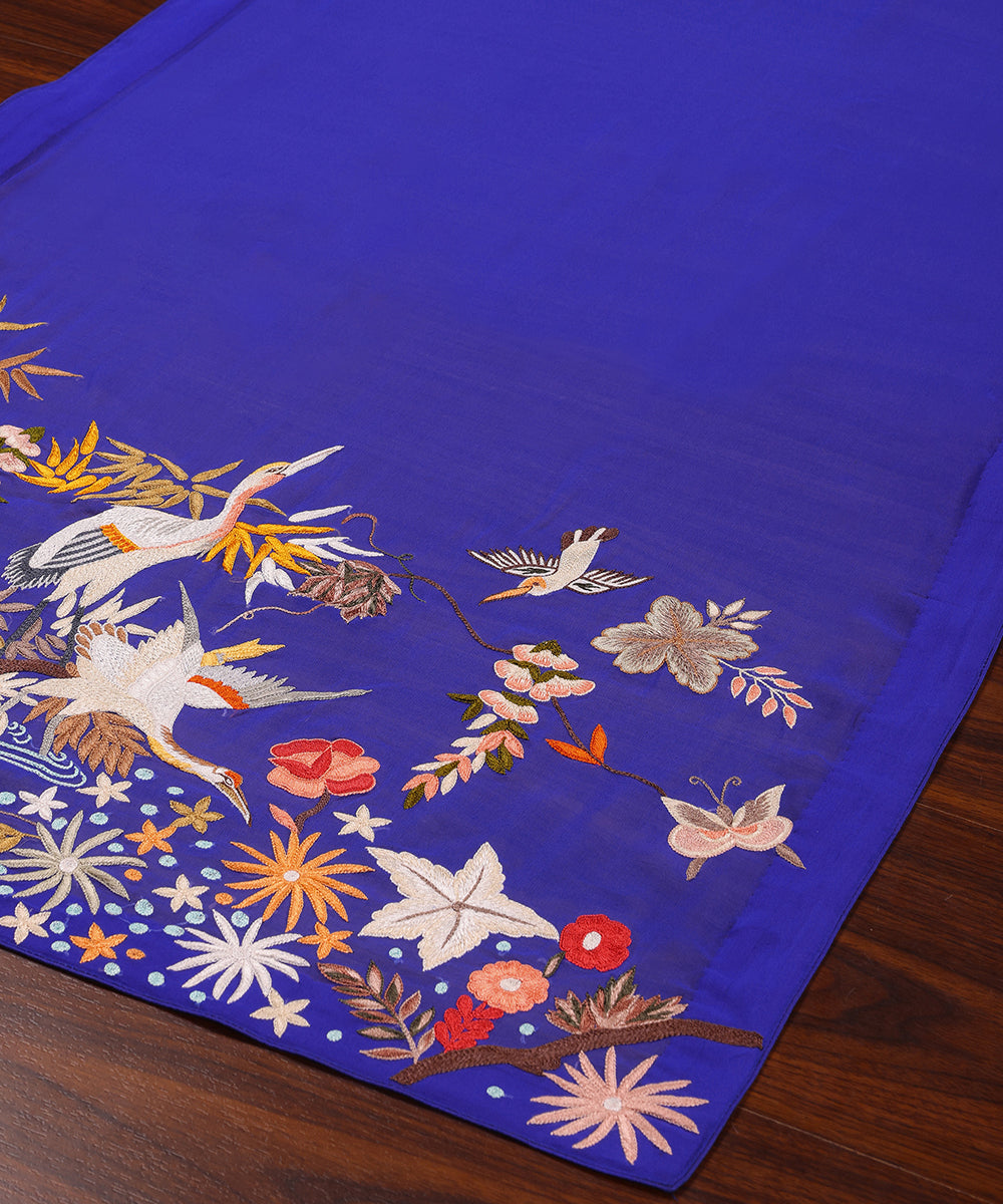 Blue_Handloom_Georgette_Parsi_Gara_Stole_With_All_Over_Embroidered_Crane_Bird_Motifs_WeaverStory_03