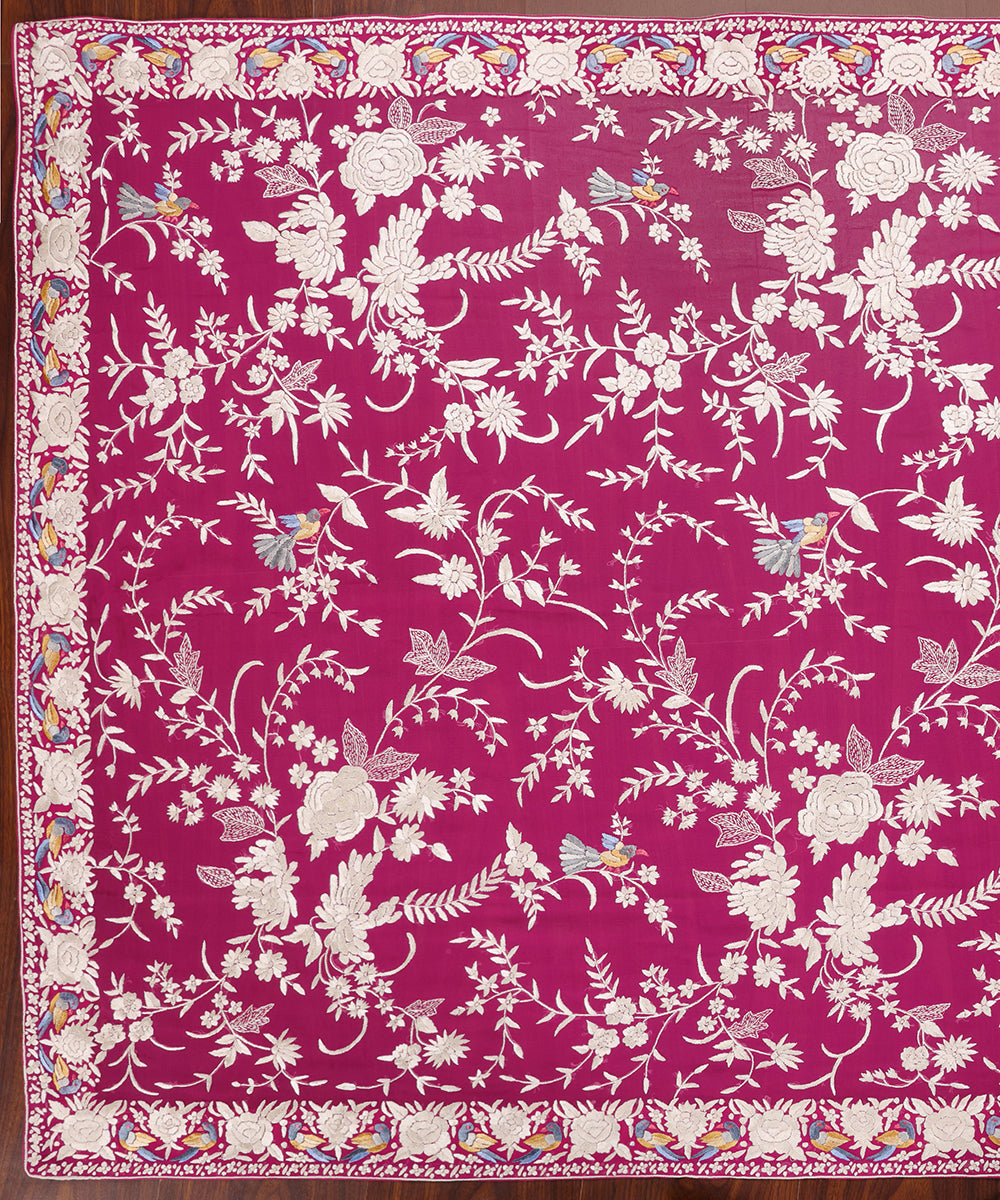 Wine_Handloom_Georgette_Parsi_Gara_Dupatta_With_Embroidered_Rose_Jaal_WeaverStory_02