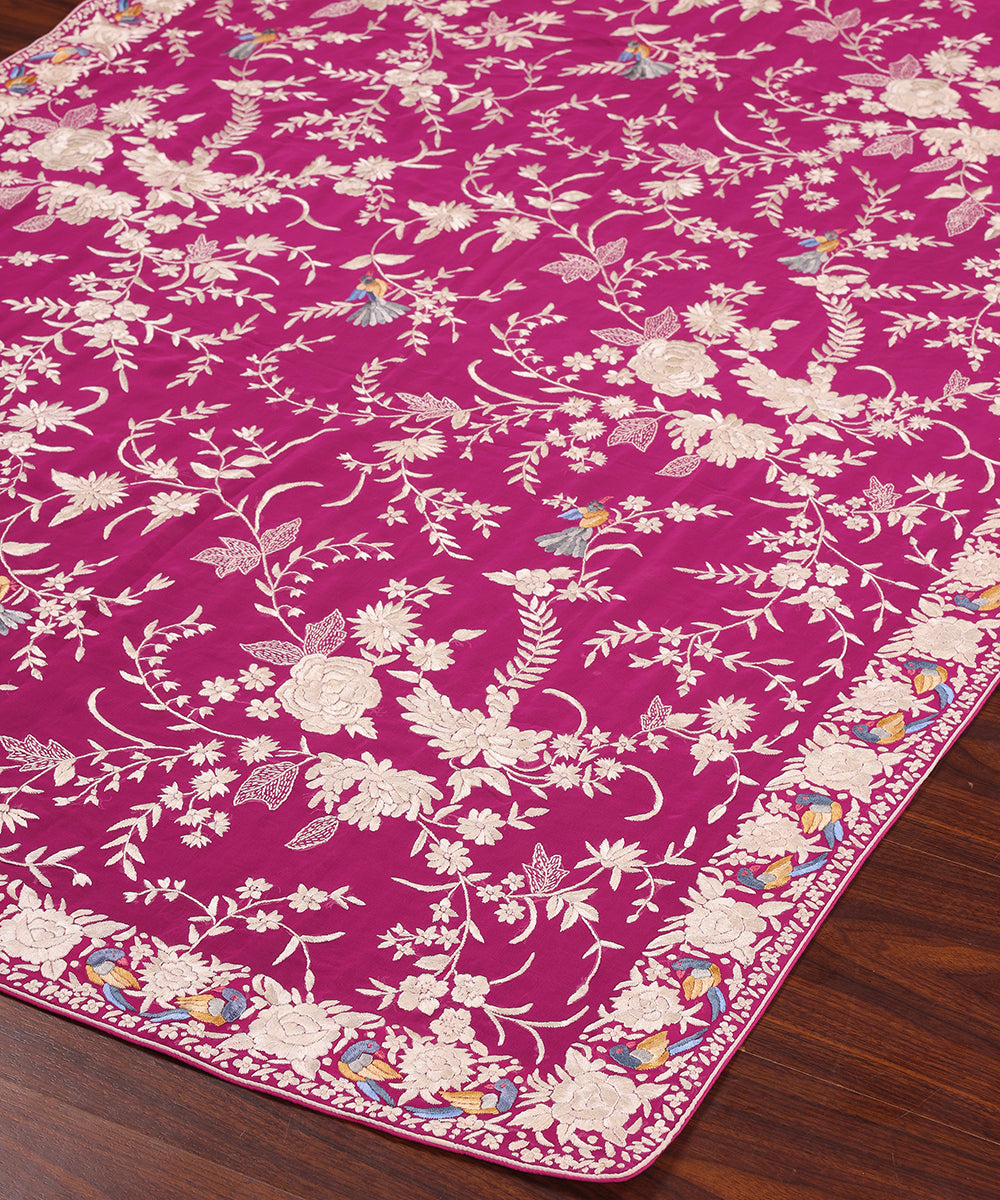 Wine_Handloom_Georgette_Parsi_Gara_Dupatta_With_Embroidered_Rose_Jaal_WeaverStory_03