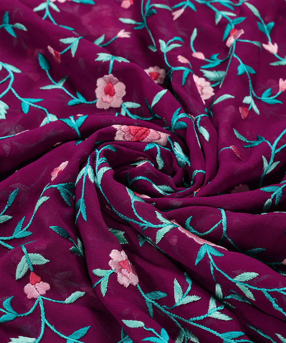 Wine_Georgette_Parsi_Gara_Dupatta_With_All_Over_Jaal_And_Rose_Border_WeaverStory_06